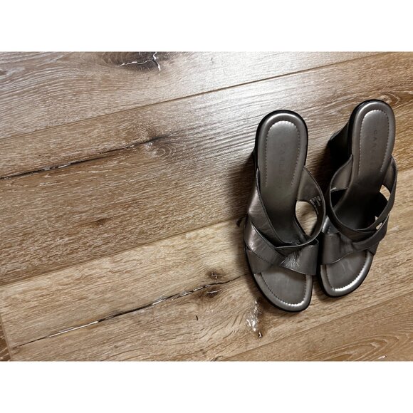 Caressa Size 10M Metallic Silver Strappy Wedge Sandals - Picture 10 of 16